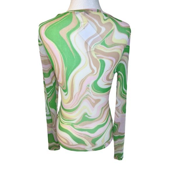 AFRM Mesh Top Kaylee Print Green Swirl Long Sleeve Lightweight Trendy Small NWT - Picture 3 of 8